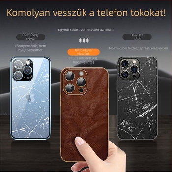 iPhone 16 Pro Max bőrtok elektroplating felülettel, prémium teljes védelem, texturált olaj‑viasz bevonat