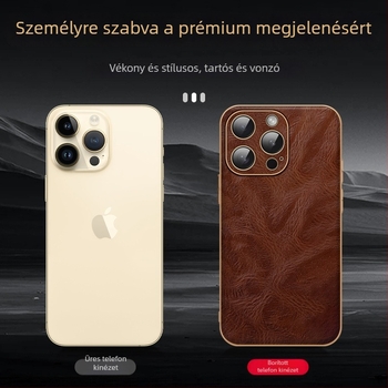 iPhone 16 Pro Max bőrtok elektroplating felülettel, prémium teljes védelem, texturált olaj‑viasz bevonat