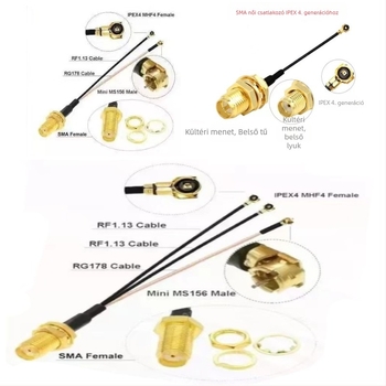 SMA‑tól IPEX4‑ig antennaadapter kábel MS156, 50 Ω, SWR ≤1.5, erősítés 28