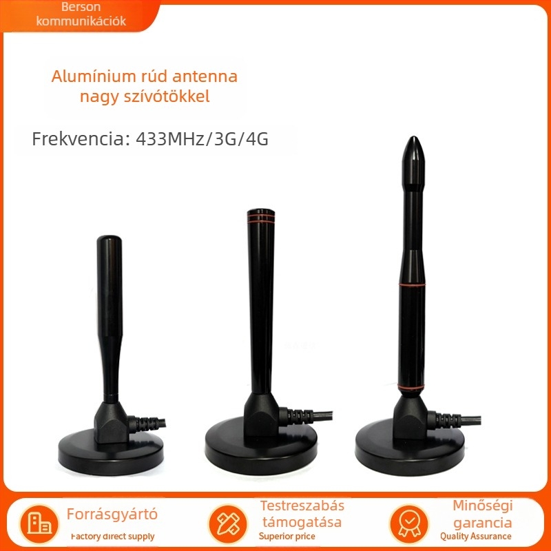 4G szívófejes antenna, alumínium rúd, 12 dBi omni irányú, magas nyereség, 3G/GSM/5G, 433 MHz teljes sáv
