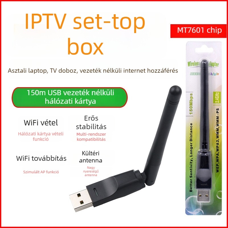 RT7601UN USB WiFi adó IPTV Set-Top Boxhoz – 150 Mbps, USB interfész, 2.4 GHz, 802.11b/g/n