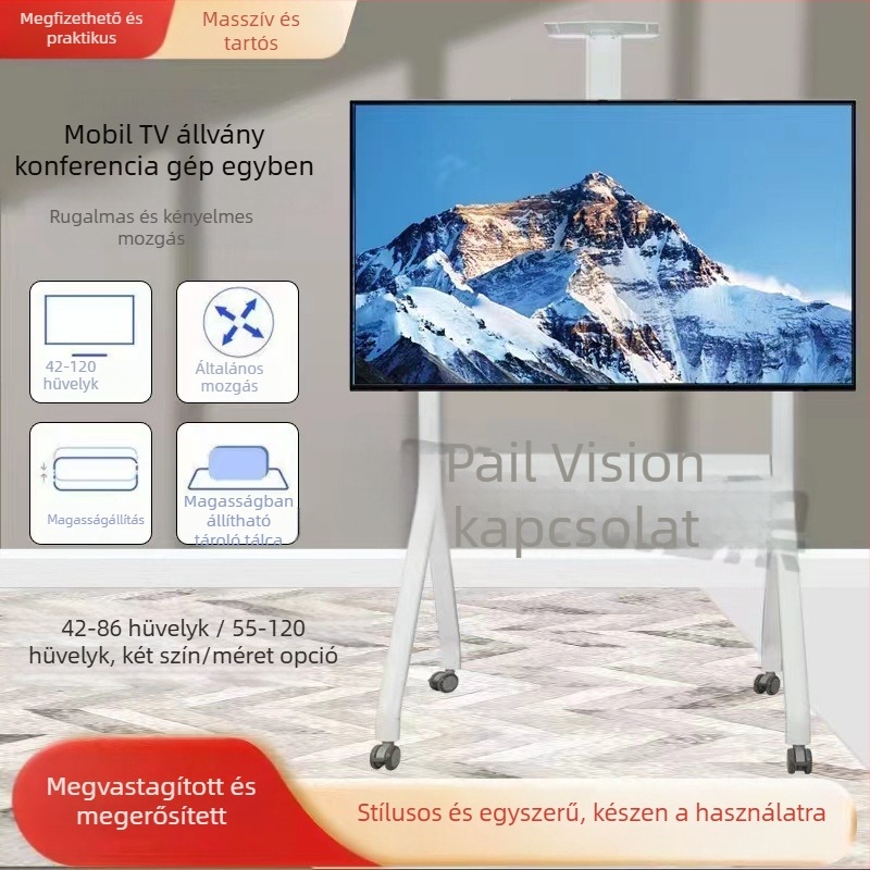 Jihui R-sorozat mobil TV állvány (R10/R12) vas tartóval, terhelhetőség 15 kg felett, teljesen automata állítás