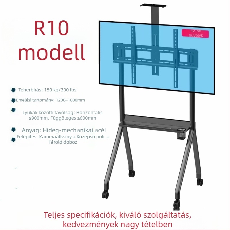Jihui R-sorozat mobil TV állvány (R10/R12) vas tartóval, terhelhetőség 15 kg felett, teljesen automata állítás
