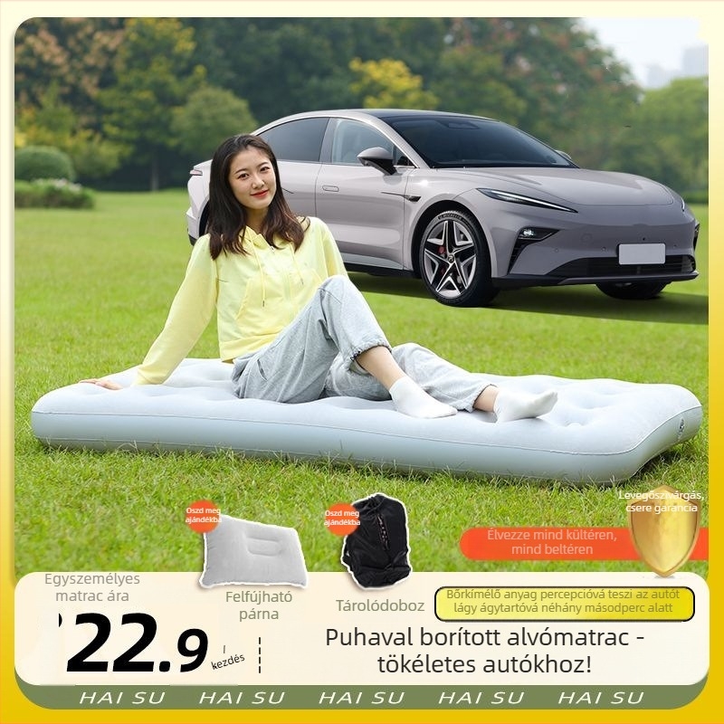 Kültéri kempinghez készült felfújható ágy, önfelfújó, kétszintes, összecsukható, külső pumpával