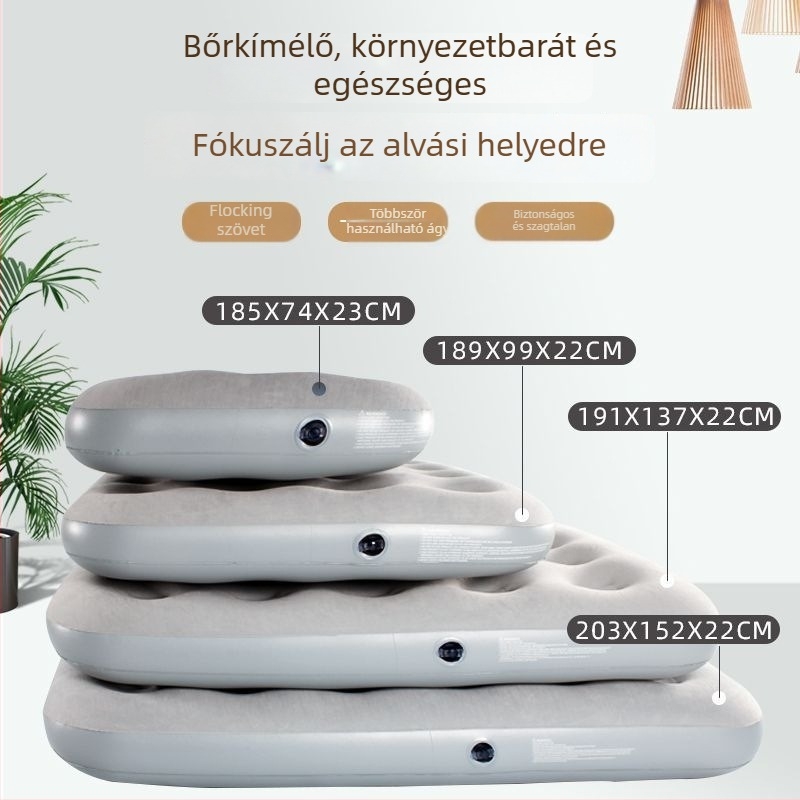 Kültéri kempinghez készült felfújható ágy, önfelfújó, kétszintes, összecsukható, külső pumpával