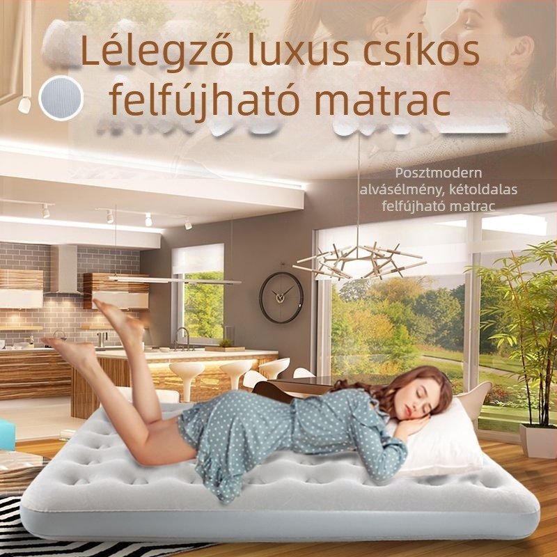 Kültéri kempinghez készült felfújható ágy, önfelfújó, kétszintes, összecsukható, külső pumpával