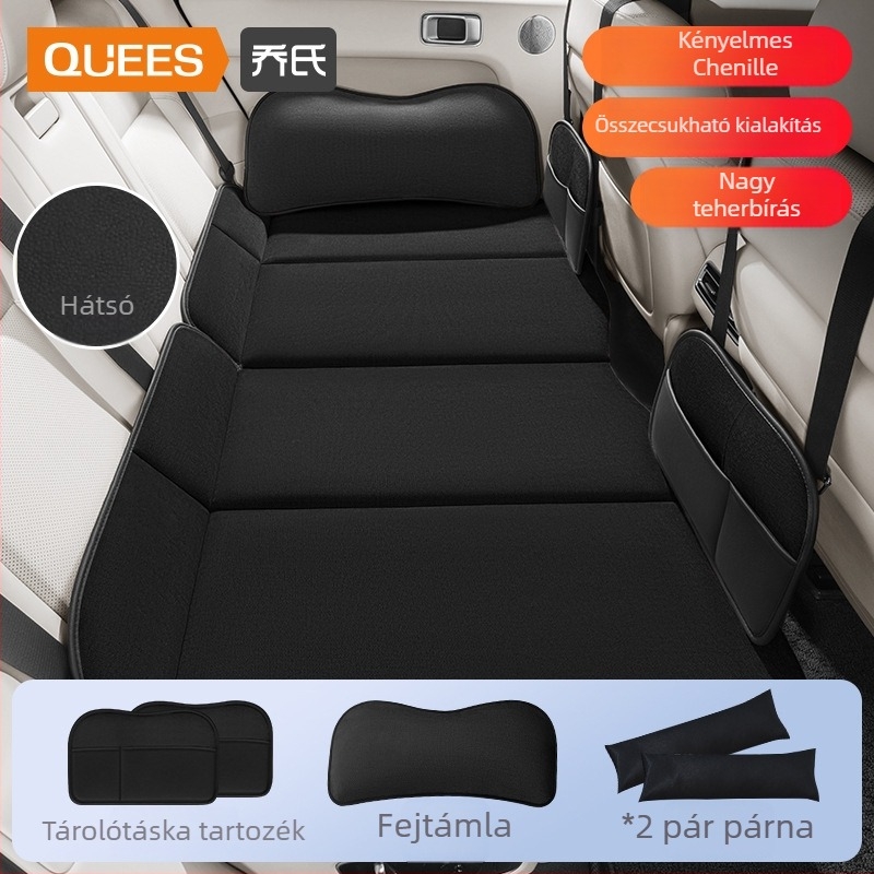 Autó hátsó üléseihez illeszkedő összecsukható hálómatrac — univerzális; PVC és Snowny velvet anyagok; 325 kg terhelhetőség; pumpa nélkül
