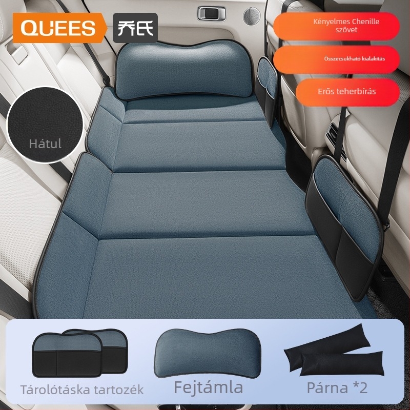 Autó hátsó üléseihez illeszkedő összecsukható hálómatrac — univerzális; PVC és Snowny velvet anyagok; 325 kg terhelhetőség; pumpa nélkül