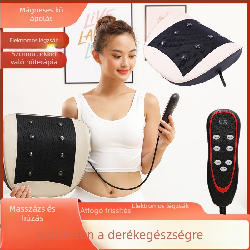 Hát- és derékmasszírozó párnával, 2 masszázsfej, 3 fokozat, időzítő, dugaszolható tápegység, Aiyoukang