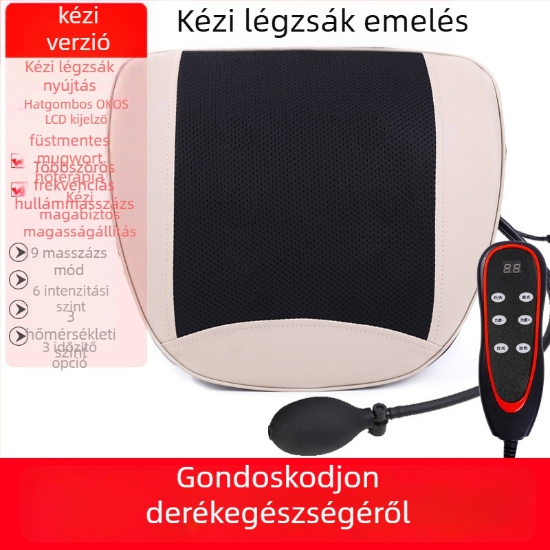 Hát- és derékmasszírozó párnával, 2 masszázsfej, 3 fokozat, időzítő, dugaszolható tápegység, Aiyoukang