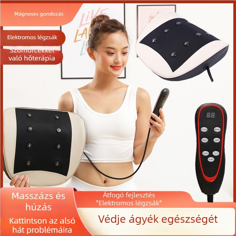 Hát- és derékmasszírozó párnával, 2 masszázsfej, 3 fokozat, időzítő, dugaszolható tápegység, Aiyoukang