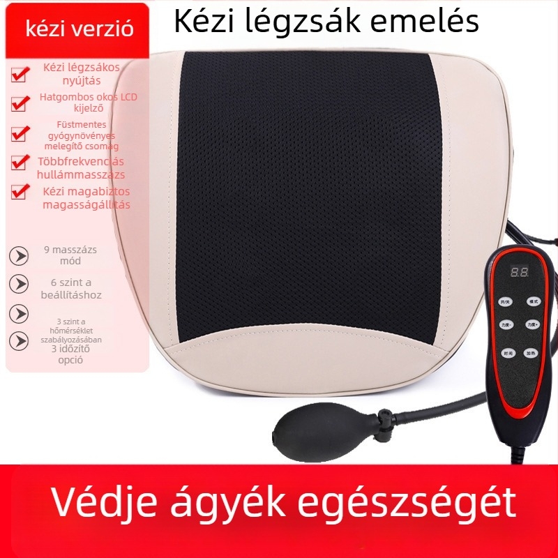 Hát- és derékmasszírozó párnával, 2 masszázsfej, 3 fokozat, időzítő, dugaszolható tápegység, Aiyoukang