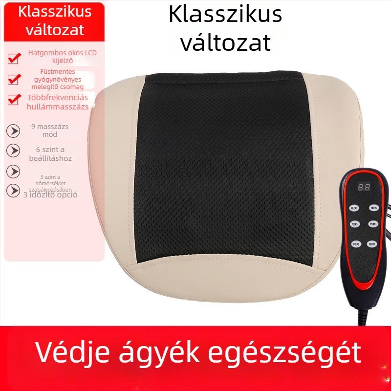 Hát- és derékmasszírozó párnával, 2 masszázsfej, 3 fokozat, időzítő, dugaszolható tápegység, Aiyoukang