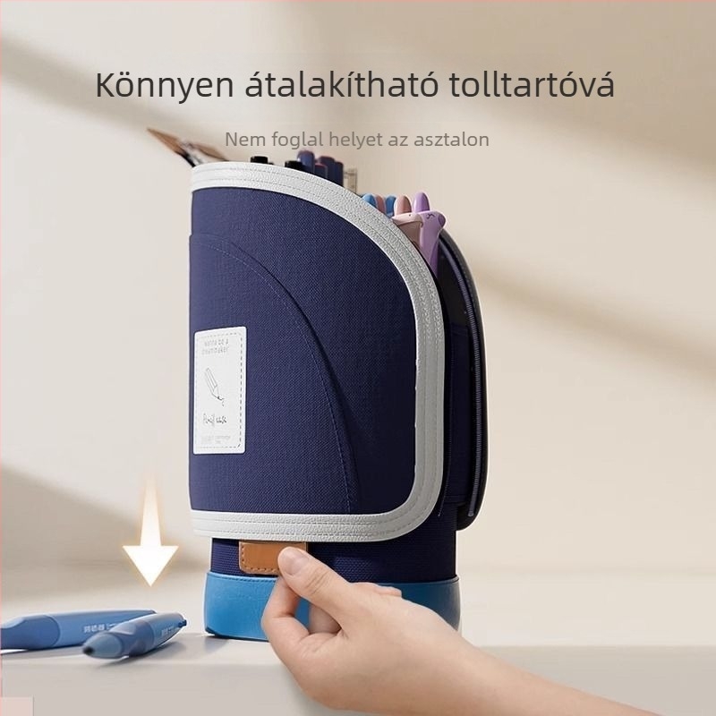 Nagy kapacitású ceruzatartó, kétfunkciós álló tolltartó, kihúzható irodai rendező (Oxford anyag, koreai stílus, univerzális)