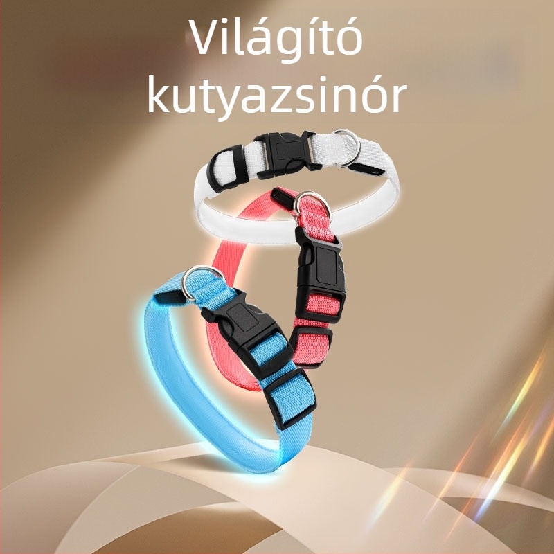 LED világító anti-eltűnés kutyanyakörv éjszakai sétákhoz, műanyagból, egyszínű mintával, univerzális illeszkedés, minden évszakhoz
