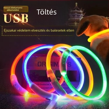 USB-töltéses LED kutyanyakörv PVC optikai szállal