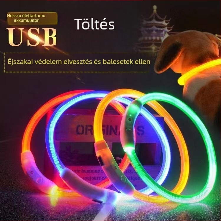USB-töltéses LED kutyanyakörv PVC optikai szállal