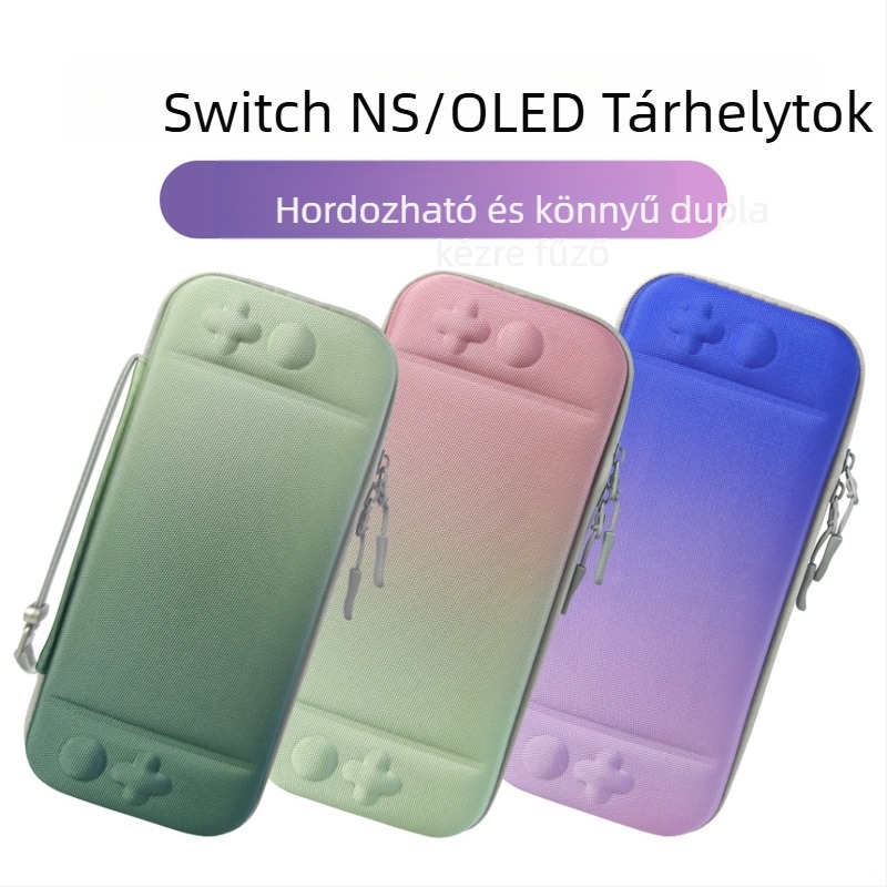 Nintendo Switch OLED tároló táska gradiens EVA merev burkolattal és Oxford anyaggal, cipzáras záródás, hordozható védőtok, 211 g