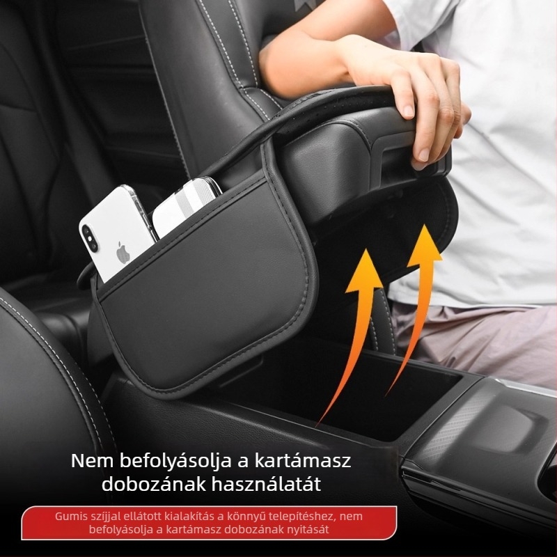 Autó középső kartámasz védő – légáteresztő bőr, univerzális illeszkedés, többfunkciós tárolózsebbel, Unicharm márka, testreszabható