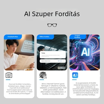 Hyundai SG-9Pro AI Fordító szemüveg Bluetooth-szal — Egyszerre tolmácsolás, AI fordítás, Bluetooth zenelejátszás, konferencia felvétel, vezeték nélküli hatótávolság >10 m