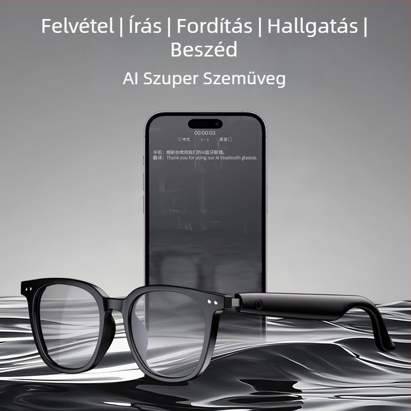 Hyundai SG-9Pro AI Fordító szemüveg Bluetooth-szal — Egyszerre tolmácsolás, AI fordítás, Bluetooth zenelejátszás, konferencia felvétel, vezeték nélküli hatótávolság >10 m