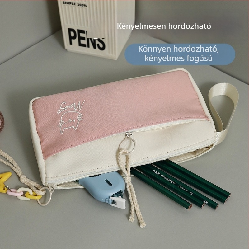 Macskás hímzett tolltartó, minimalist design, nagy kapacitás, speciális irodaszerek, ceruzatartó, magas esztétikai érték