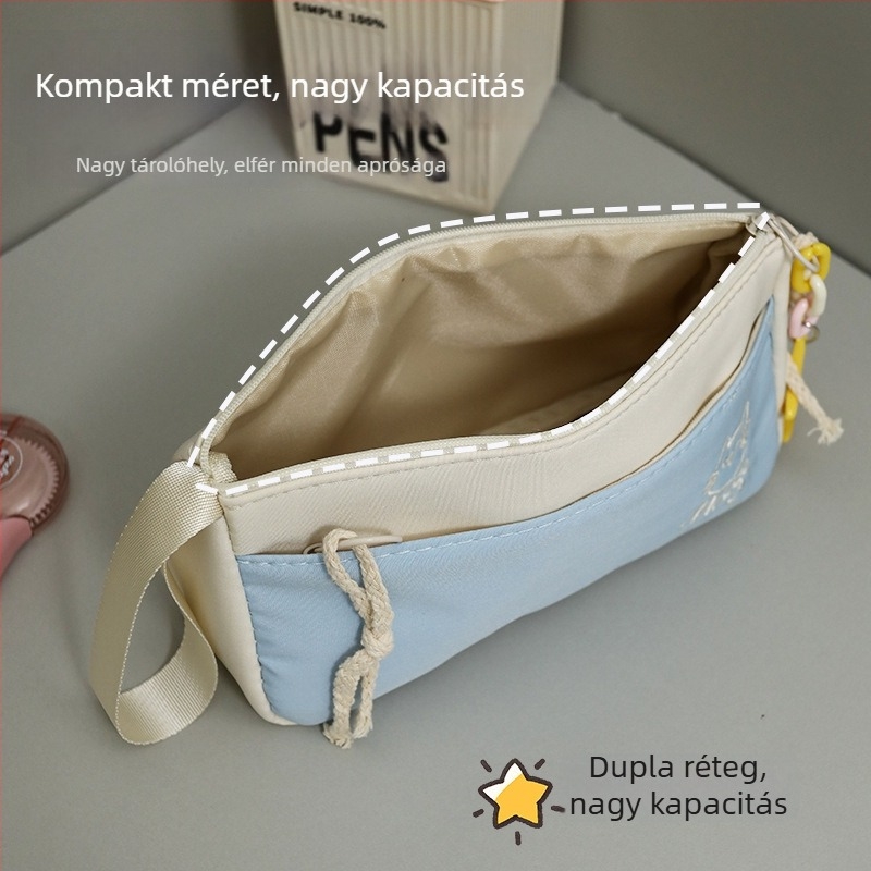 Macskás hímzett tolltartó, minimalist design, nagy kapacitás, speciális irodaszerek, ceruzatartó, magas esztétikai érték