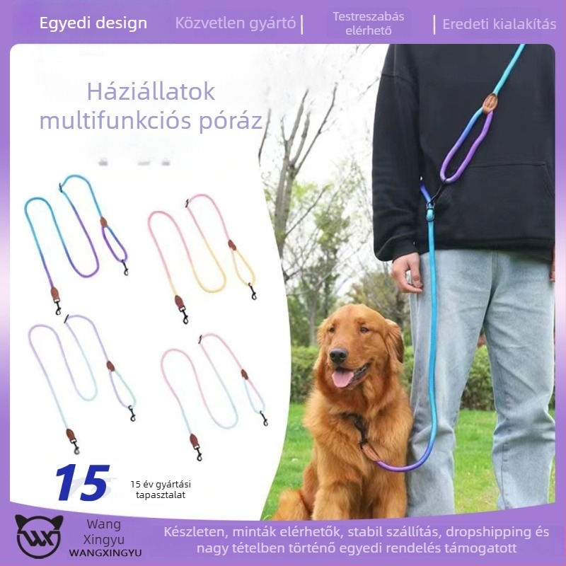 Kéz nélküli, kereszt-test póráz háziállatoknak, reflexiós nylon, One-for-Two dizájn, kutyák és macskák számára