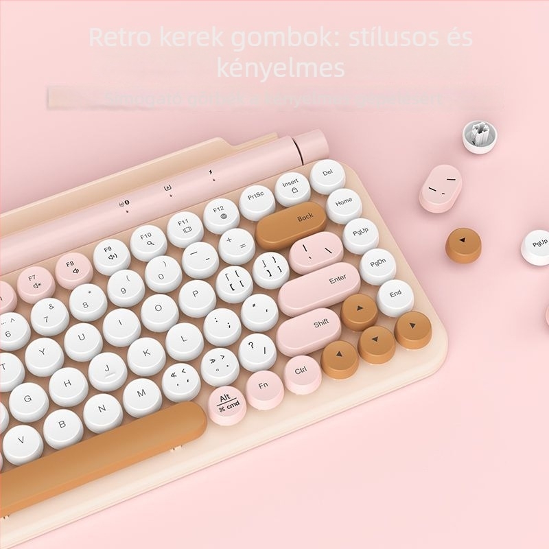 Vezeték nélküli Bluetooth kettős módú billentyűzet számítógépekhez és táblagépekhez, kerek gombokkal, Android és iOS kompatibilis, hordozható