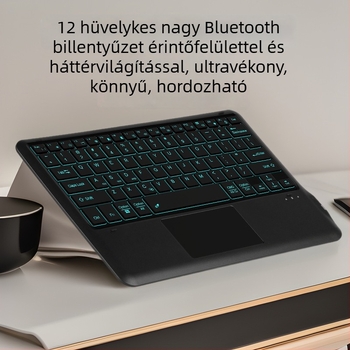 12 hüvelykes tabletához Bluetooth billentyűzet, csendes és hordozható, háttérvilágítással és érintéses vezérléssel, Apple és Huawei számára