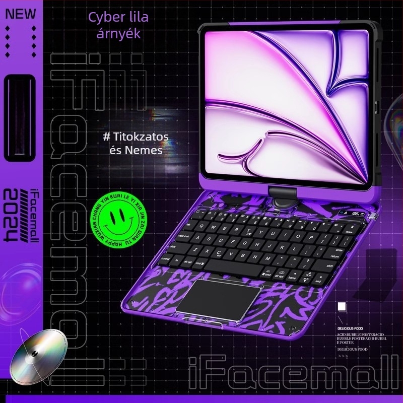 Ifacemall lézerrel gravírozott iPad Magic Keyboard Bluetooth, Air 7 Tablet, 10.11 generáció, hét színű háttérvilágítás