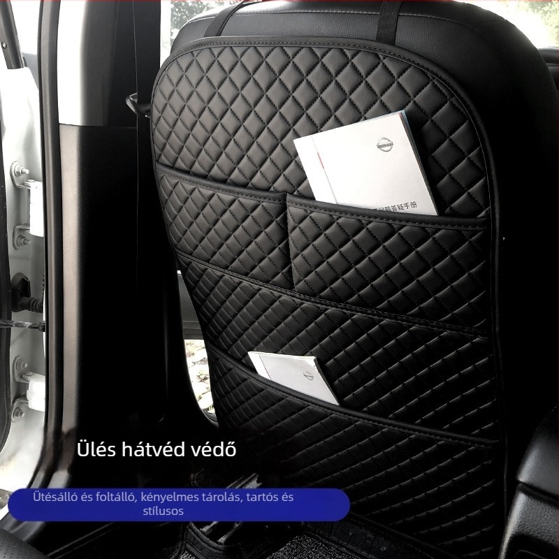 Univerzális hátsó ülésvédő párna – bőr, vízálló, karcolásálló, lökés elleni védelem, tárolózsebbel