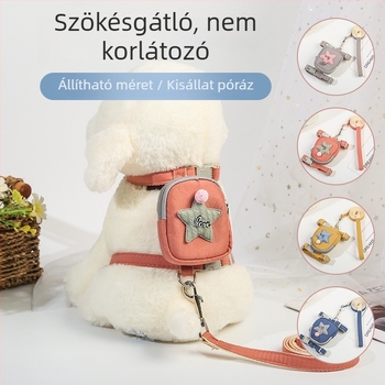 Kis és közepes méretű kutyáknak hám pórázzal és hátizsákkal, I-formájú hátsó dizájn