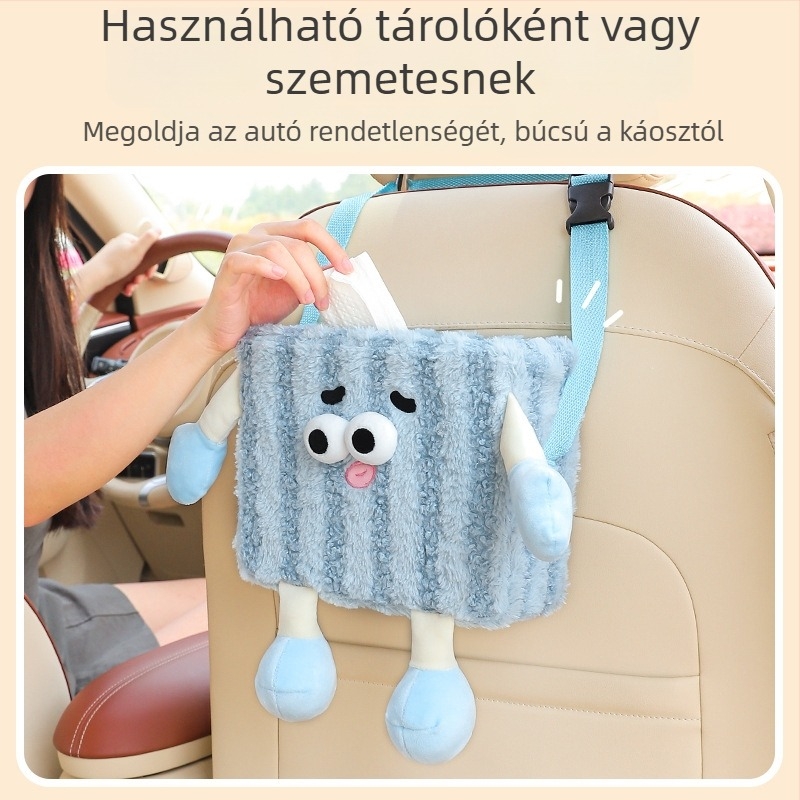 Autóba való szemetes, plüss anyagból, ülés háttámlájára függeszthető, 2000 ml kapacitás, fogantyúval