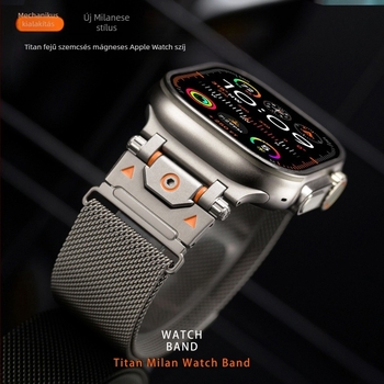 Yuheng Apple Watch szíj — rozsdamentes acél mágneses pánt, Milanese titánium hálós szíj, tömeg 53 g, kompatibilis az Apple Watch-szal