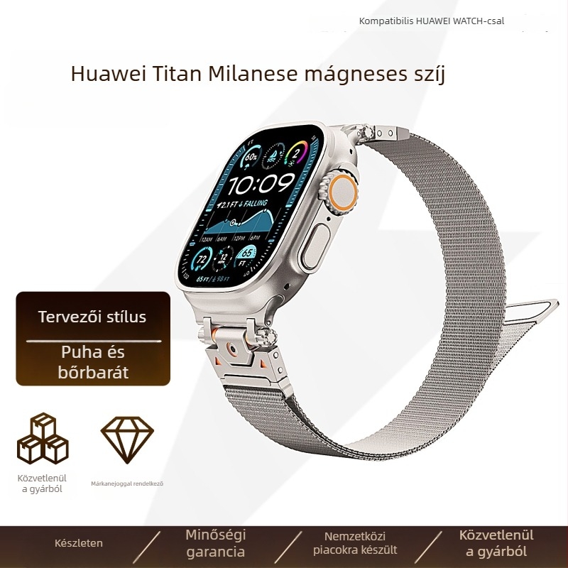 Yuheng Apple Watch szíj — rozsdamentes acél mágneses pánt, Milanese titánium hálós szíj, tömeg 53 g, kompatibilis az Apple Watch-szal