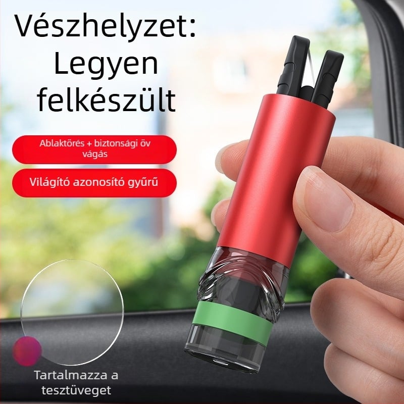 Autóablak feltörő és vészhelyzeti mentőeszköz – multifunkcionális önvédelmi eszköz vágókéssel és biztonsági kalapáccsal