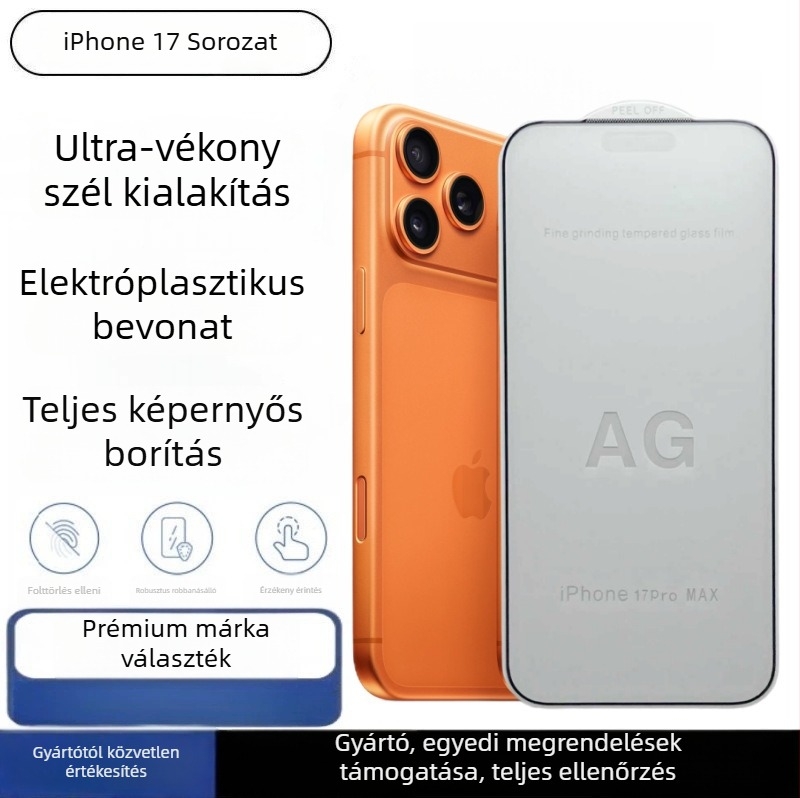 iPhone 17 Prohoz tervezett edzett üveg előlap védő – ultra vékony él, matt felület, HD tisztaság, ujjlenyomat-mentes, teljes lefedettség
