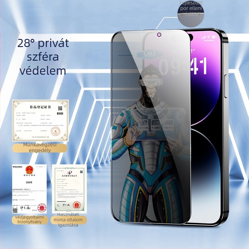 Edzett üveg előlapos kijelzővédő iPhone 14 Pro Maxhoz – magánélet-védelem, teljes lefedettség, HD tisztaság, ujjlenyomat-mentes