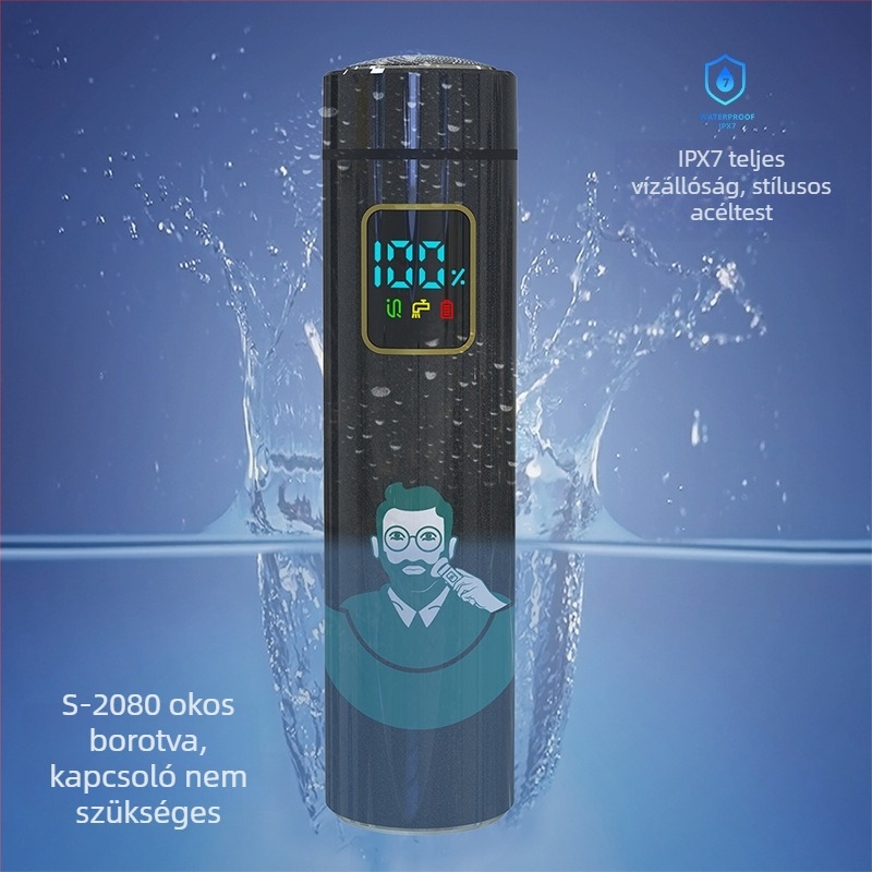 Intelligens indukciós elektromos borotva, 1 forgó fej, vízálló, USB-töltés, beépített 1000–1200 mAh akkumulátor, több mint 60 perc üzemidő