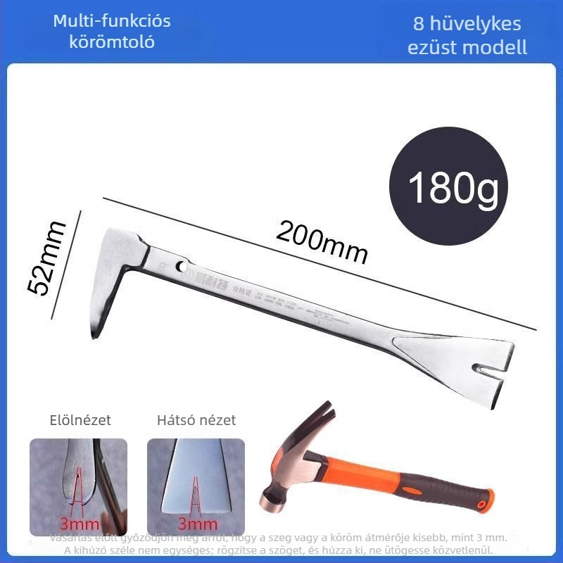 Hexagonális széntartalmú acélból készült szögkihúzó és többfunkciós eszköz kalapáccsal