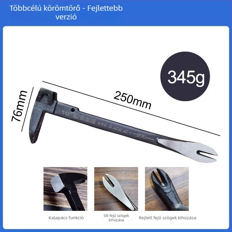 Hexagonális széntartalmú acélból készült szögkihúzó és többfunkciós eszköz kalapáccsal