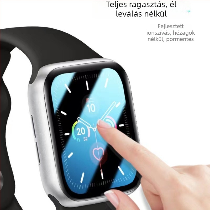 Apple Watch védőfólia, PMMA-kompozit, 3D hőhajlított felület, teljes ragasztó puha fólia