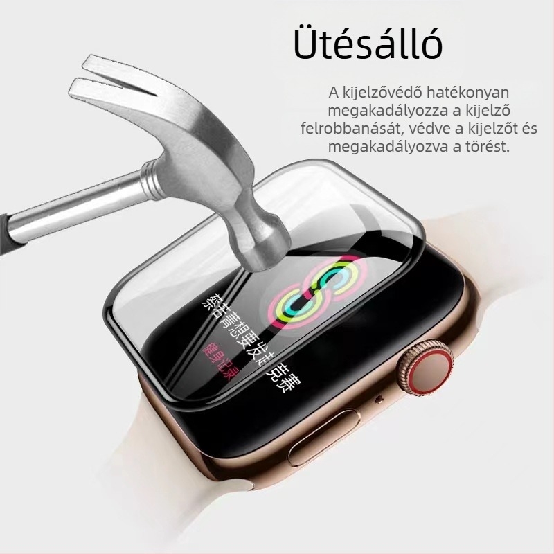 Apple Watch védőfólia, PMMA-kompozit, 3D hőhajlított felület, teljes ragasztó puha fólia