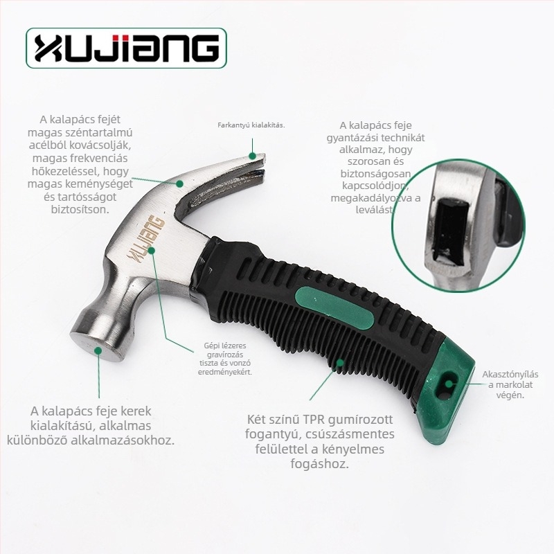 Xujiang mini karmás kalapács – többfunkciós szerszám 45# acél fejjel és ragasztóbevonatú nyéllel