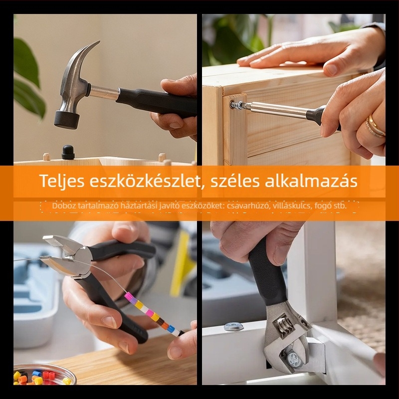 Háztartási szerszámkészlet, 15 darab, króm-vanádium acélból, többfunkciós háztartási javításokra