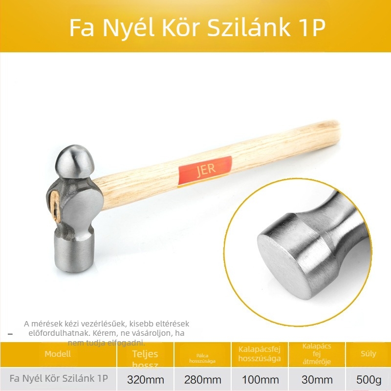 Kerek fejű kalapács, magas széntartalmú acél fej; ütésálló; súly 0,32 kg; építésre, munkahelyre, háztartásra és vészhelyzetekre.