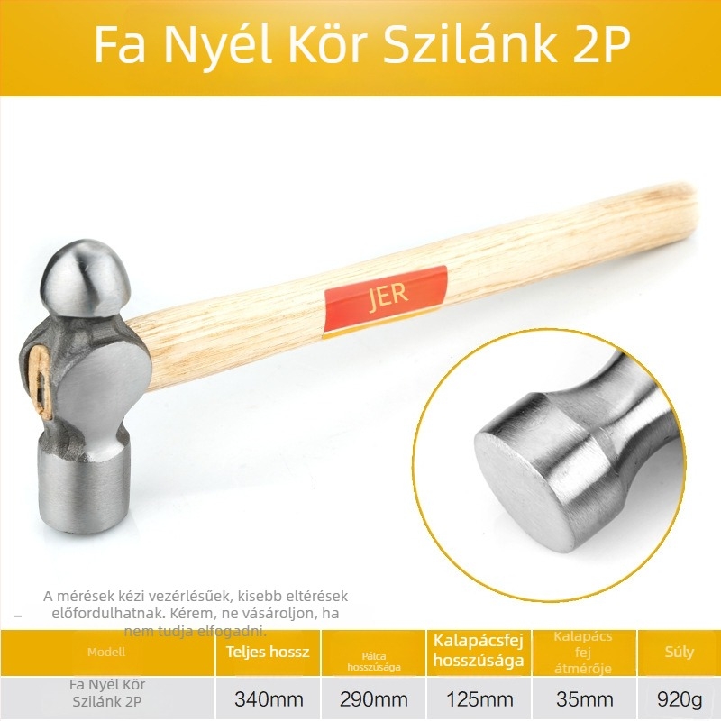 Kerek fejű kalapács, magas széntartalmú acél fej; ütésálló; súly 0,32 kg; építésre, munkahelyre, háztartásra és vészhelyzetekre.