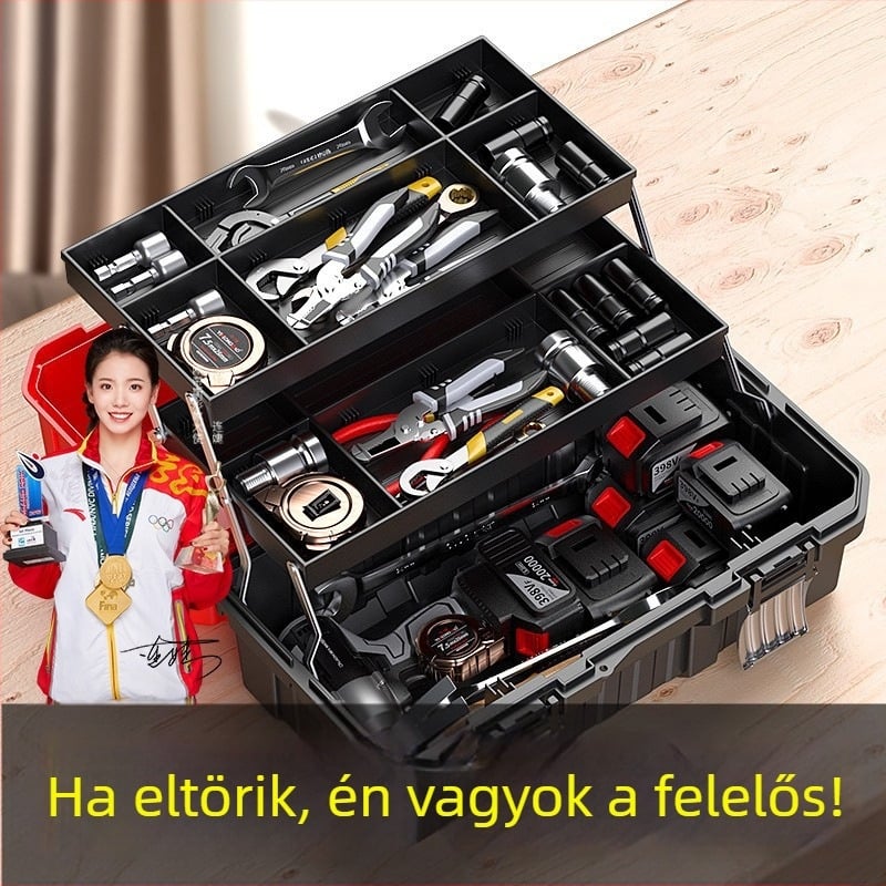 Otis háromrétegű összecsukható szerszámdoboz — műanyag eszköztartó, 80 kg teherbírás, PP vázas, háromszintes kialakítás, eredet: Linyi, Shandong