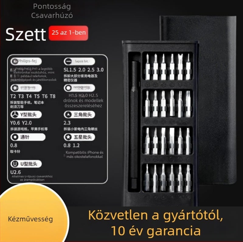 Otthoni számítógép és mobil eszközök szétszereléséhez készült precíz csavarhúzó készlet, mágneses tippek, 45# acél, súly 0,12